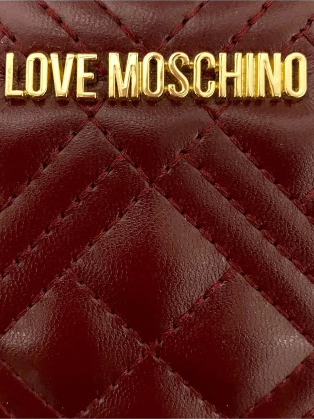MOSCHINO Love Moschino Burgundy Quilted Gold Logo Zip-Around Wallet NWT